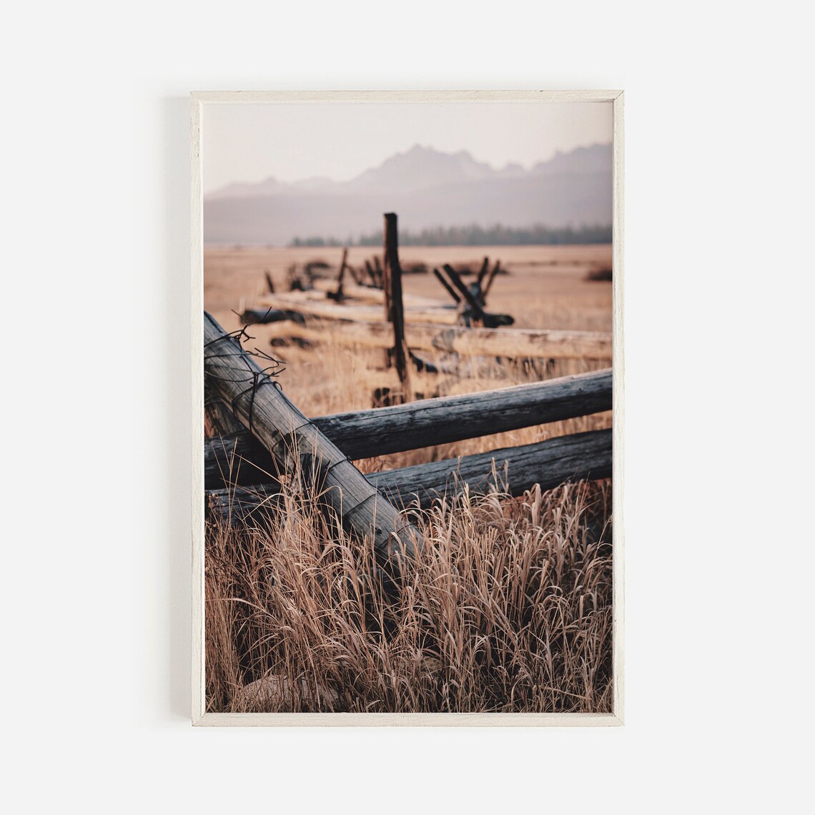 Wooden Fence In Field, Rustic Western Landscape Print