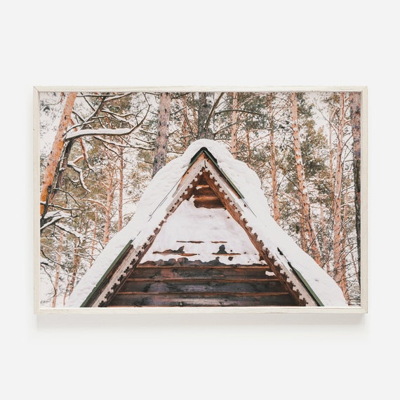 Winter Cabin Print Lodge Style Decor Rustic Log Wall Art Photo In The Woods Snow Covered Poster