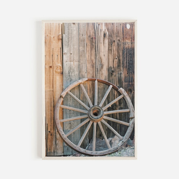 Old Wagon Wheel Rustic Western Photography Weathered Barn Wood Wall Poster