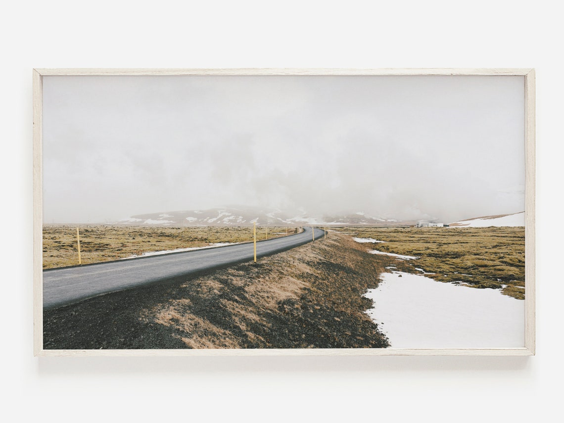 Empty Iceland Road Minimalist Volcanic Landscape Travel Poster