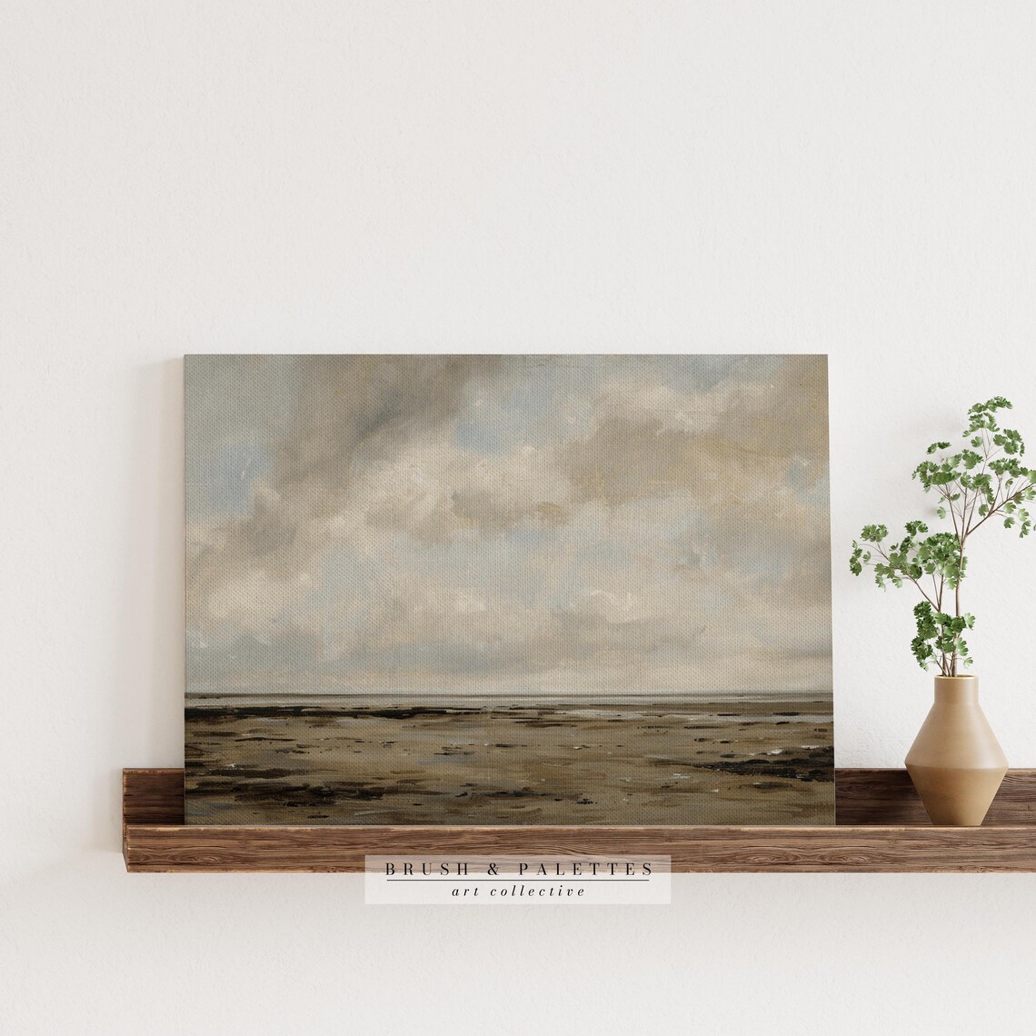 Stormy Coastal Shoreline Moody Wet Sand Beach Neutral Seascape Poster - Image 2