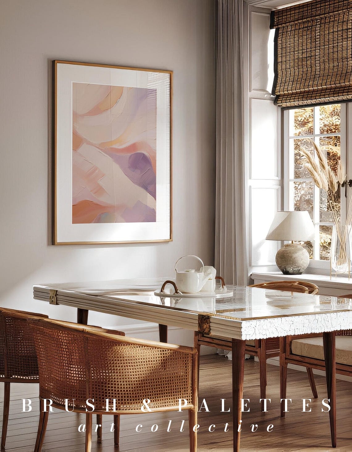 Pastel Peach Lavender Abstract Painting Soft Textured Swirl Poster - Image 2