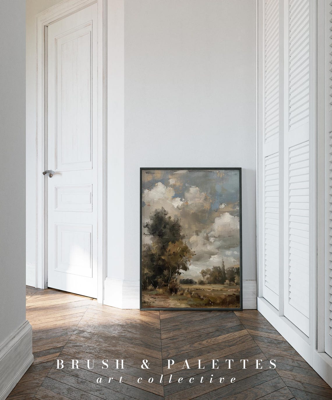 Moody Rustic Landscape Oil Painting Dramatic Cloudy Countryside Poster - Image 3