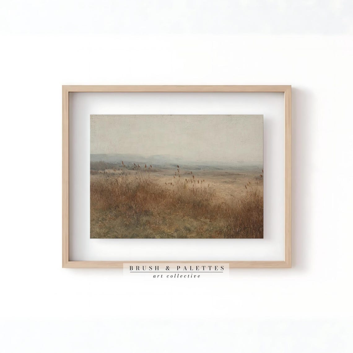 Misty Brown Moorland Autumn Field Muted Neutral Landscape Art Poster - Image 2