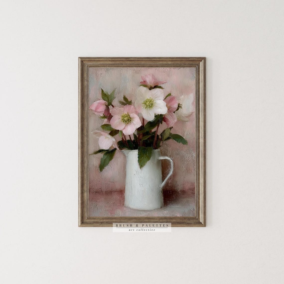 Soft Pink Blossoms In White Jug Romantic Floral Still Life Print - Image 3
