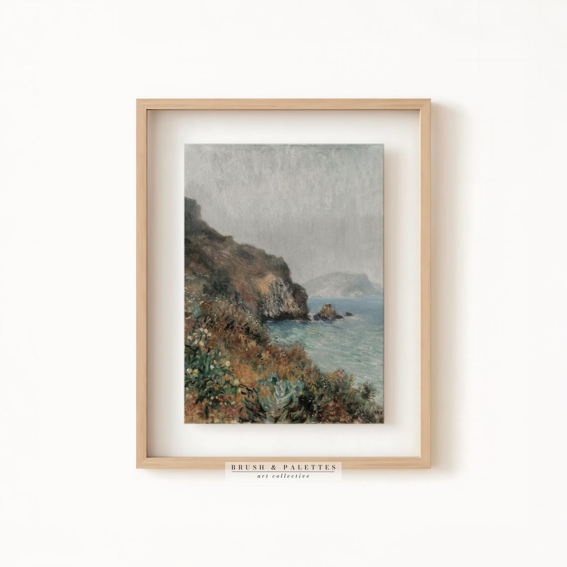 Misty Coastal Cliffside Seaside Rocks Fog Vintage Landscape Art Poster - Image 2