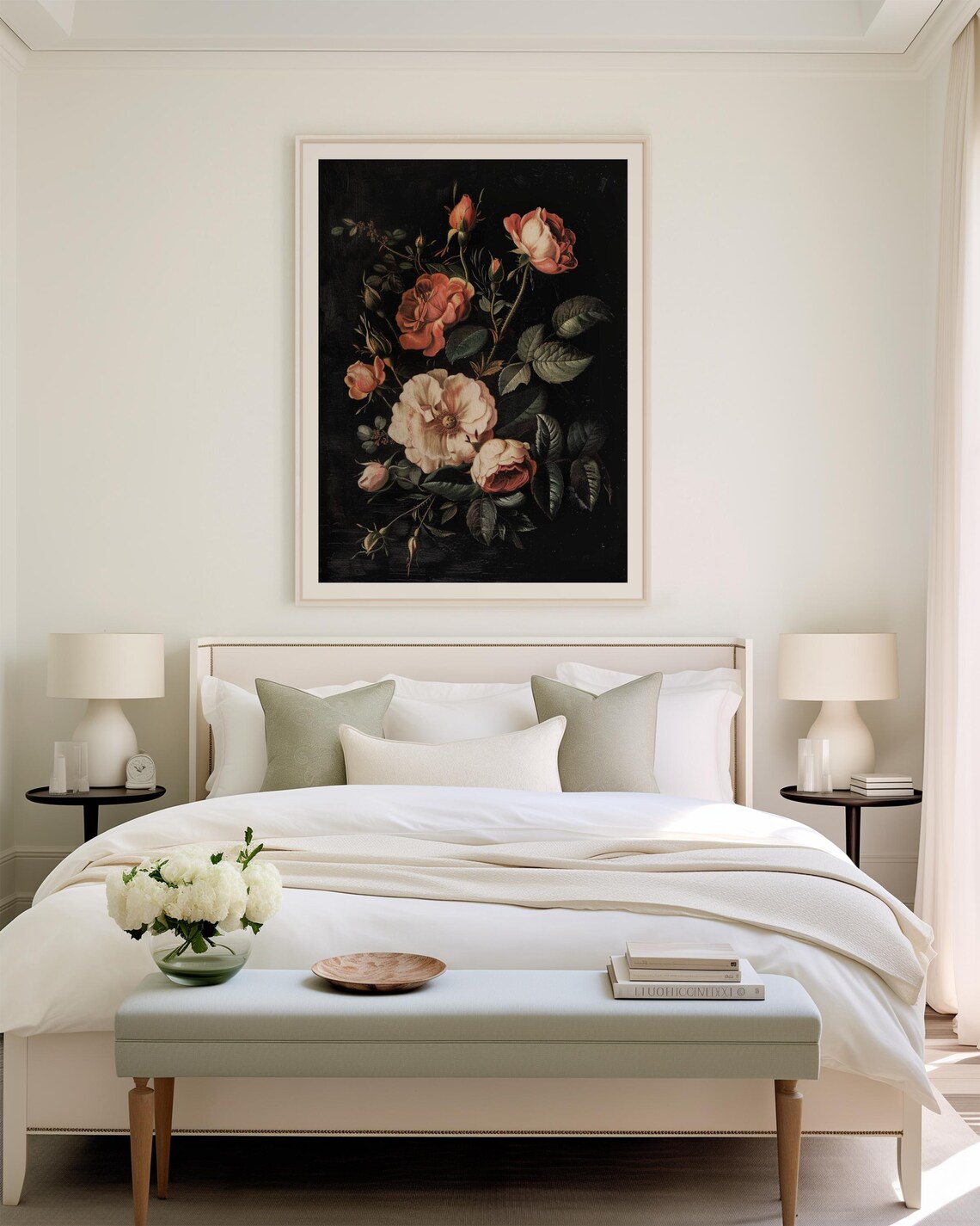 Vintage Roses on Black Background Romantic Floral Painting Poster - Image 2