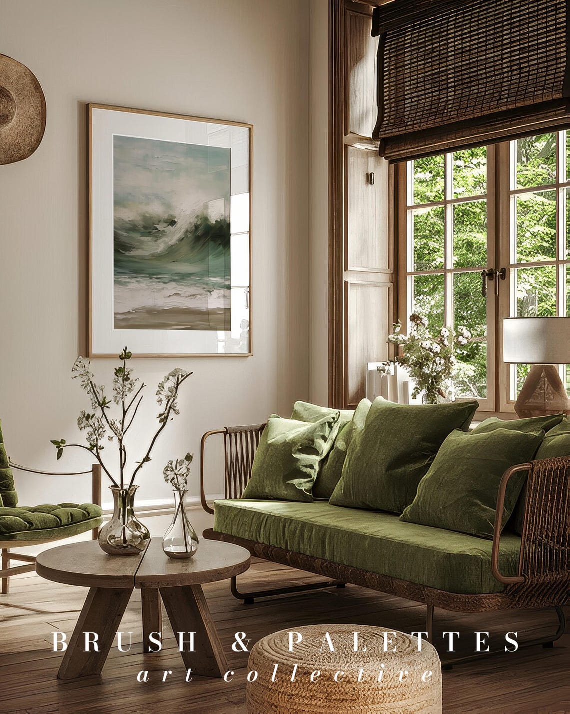 Neutral Sage Green Coastal Abstract Wave Art Print - Image 3