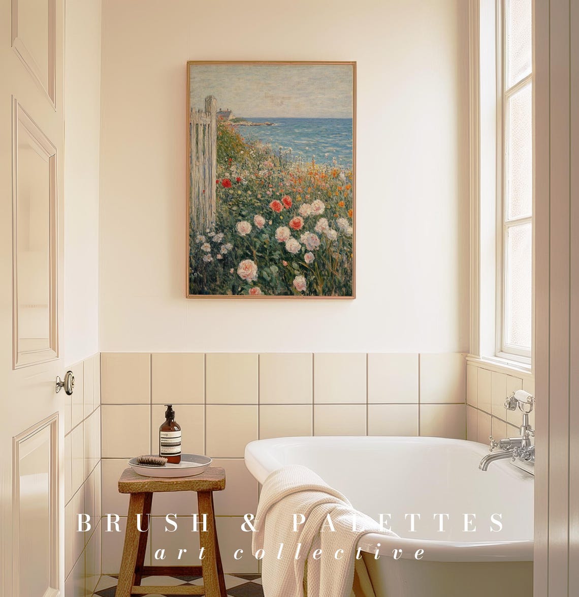 Seaside Rose Garden Impressionist Painting Coastal Floral Wall Art - Image 3