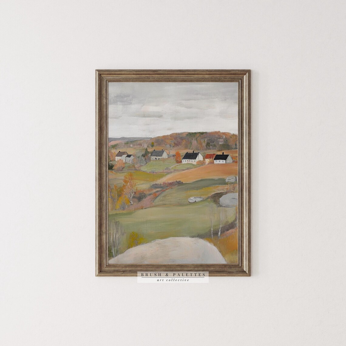Cozy Autumn Farmhouses In Rustic Village Fall Colors Landscape Poster - Image 2