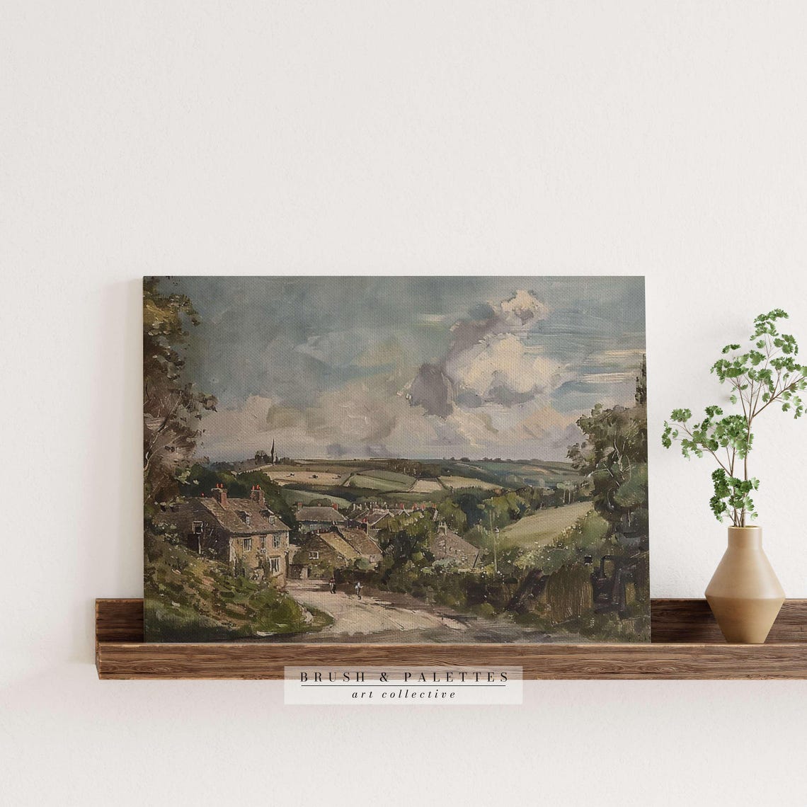 Rolling Hills Country Village Cottages Pastoral Landscape Art Poster - Image 3