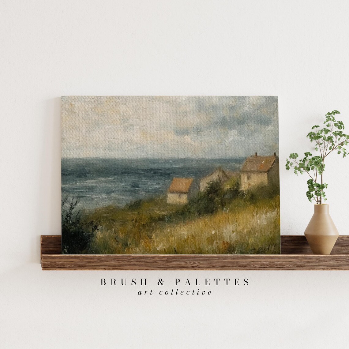 Coastal Village By The Sea Impressionist Oil Painting Seascape Poster - Image 3