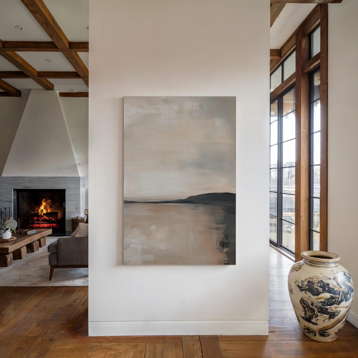 Abstract Neutral Lakeside Minimal Beige Horizon Calm Painting Poster - Image 3