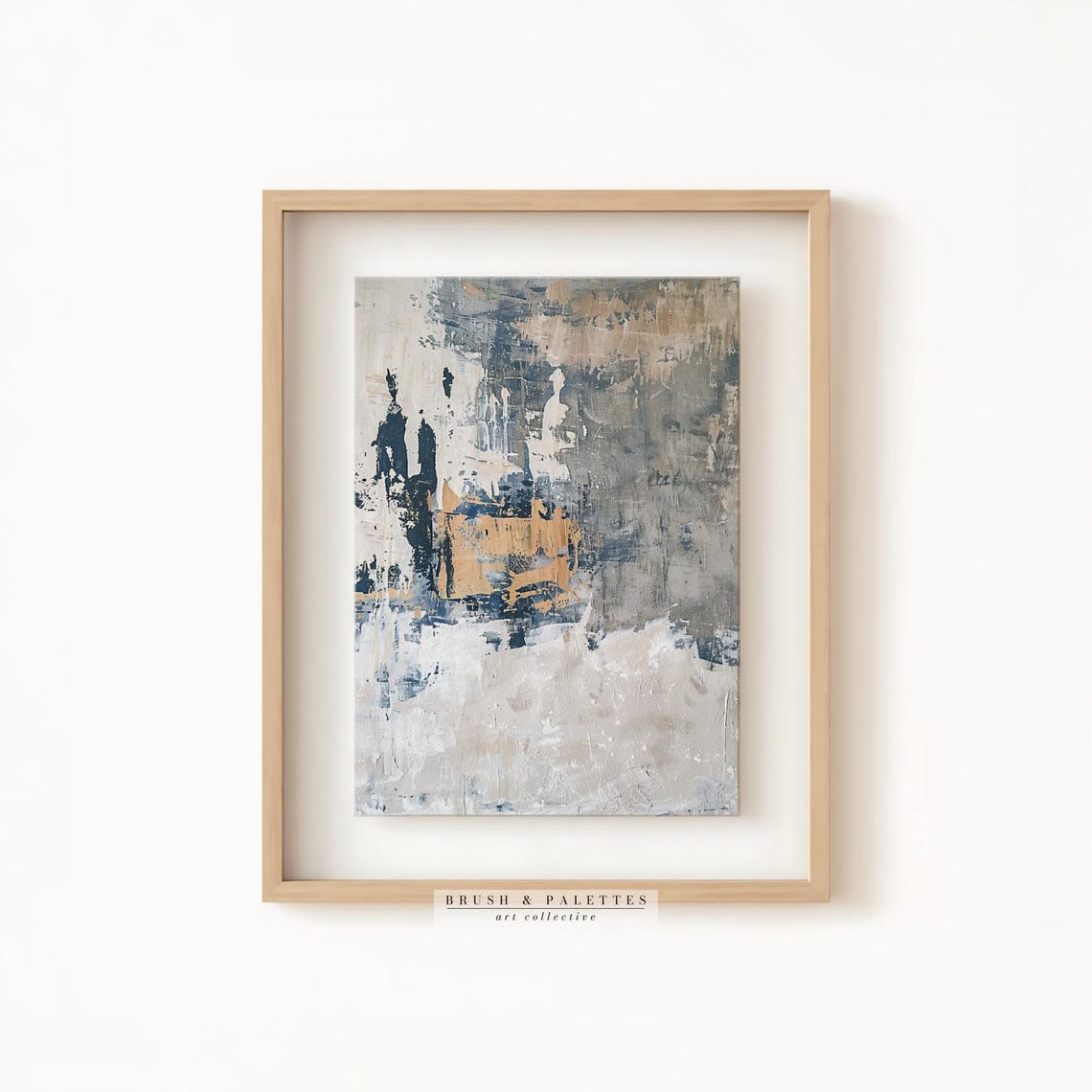 Blue Ochre Cream Abstract Distressed Texture Modern Art Poster - Image 3