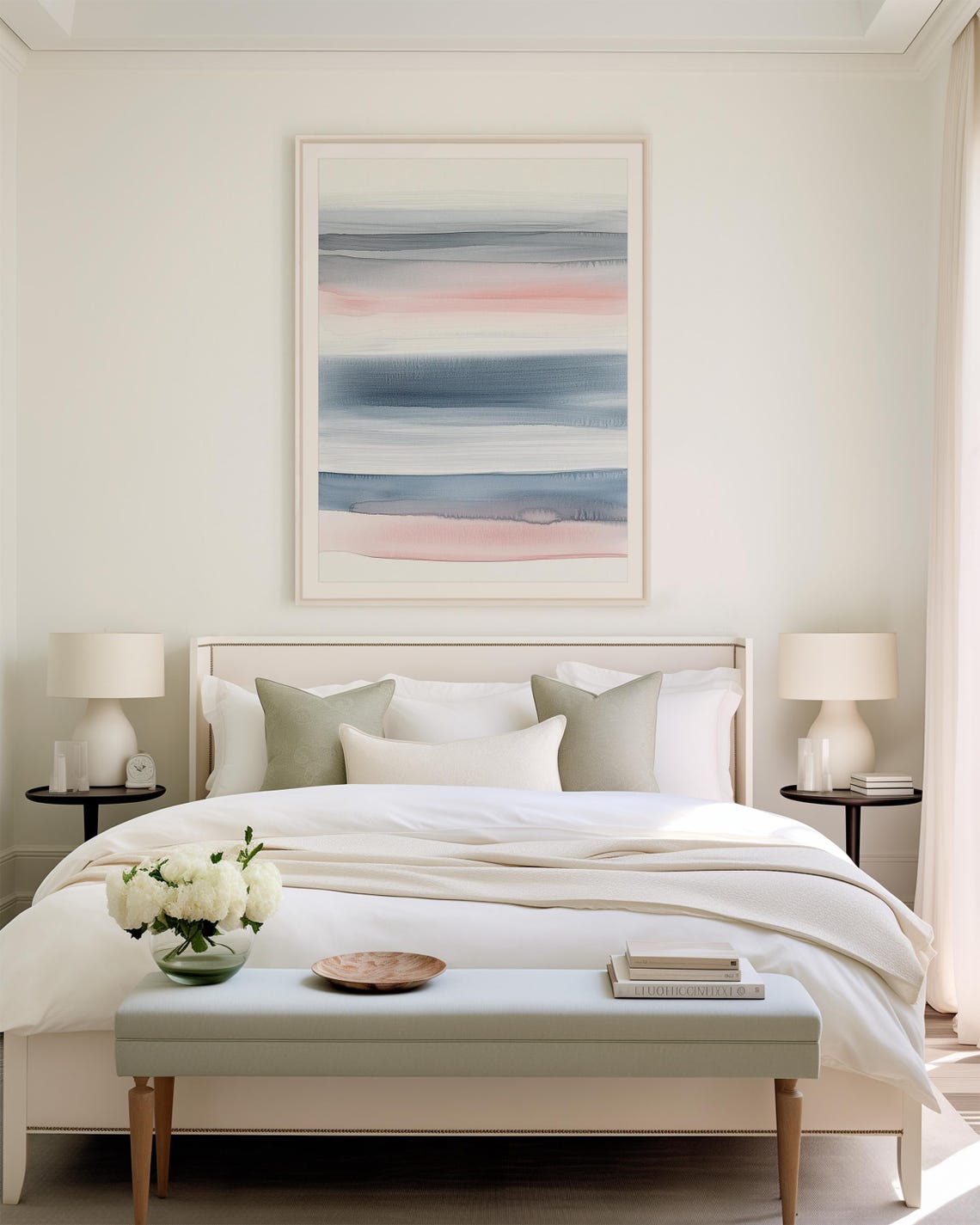 Soft Watercolor Stripes Painting Pastel Blue Pink Abstract Poster - Image 3