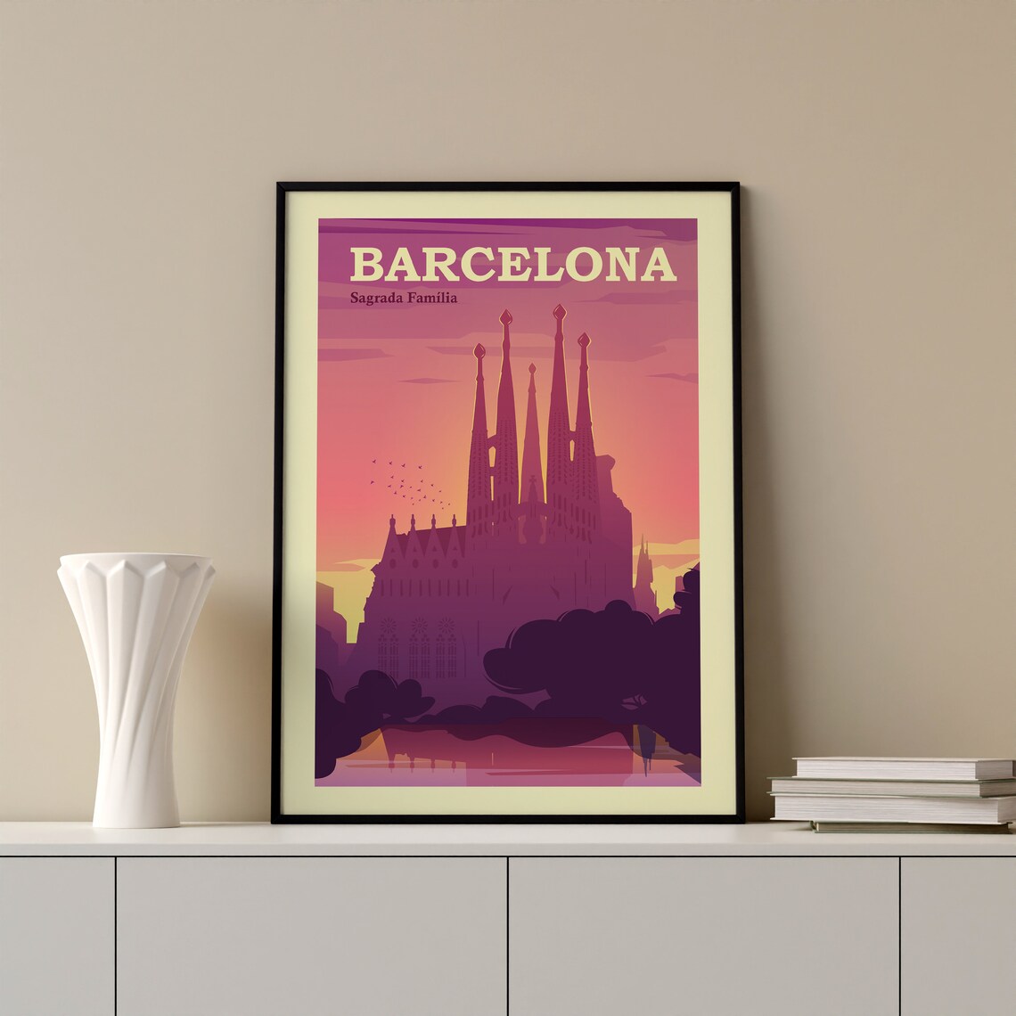 Barcelona Sagrada Familia Spain Sunset Spires Skyline Travel Poster - Image 2