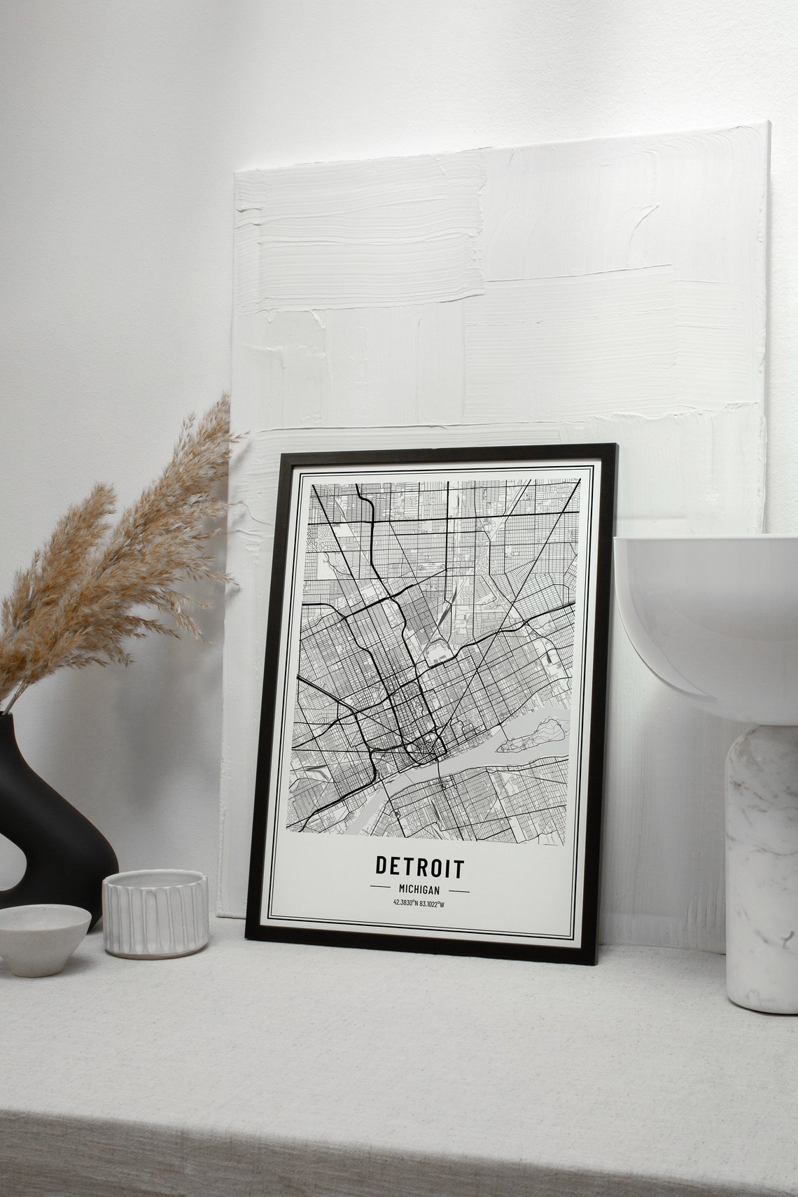 Detroit Michigan Minimalist Black White City Street Map Poster - Image 3