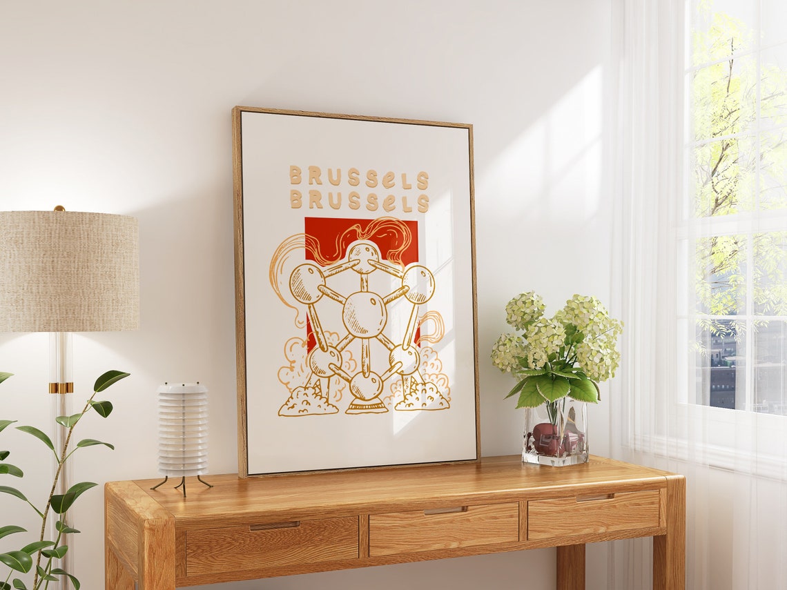 Brussels Atomium Belgium Gold Line Illustration Landmark Poster Art - Image 5
