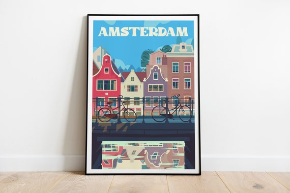 Amsterdam Travel Poster Amsterdam Wall Art Amsterdam Travel Print Amsterdam Colorful Travel Illustration Amsterdam Wanderlust Poster Art