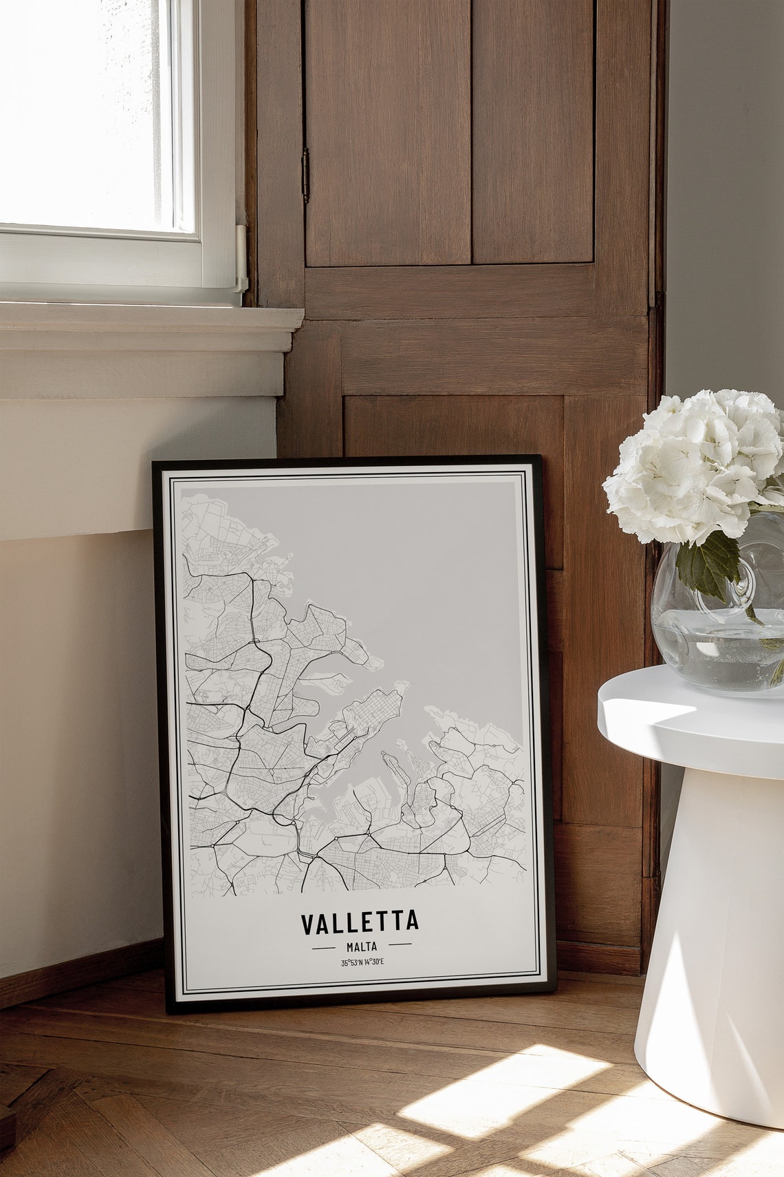 Valletta Malta Minimalist Black White City Map Coordinates Art Print - Image 3