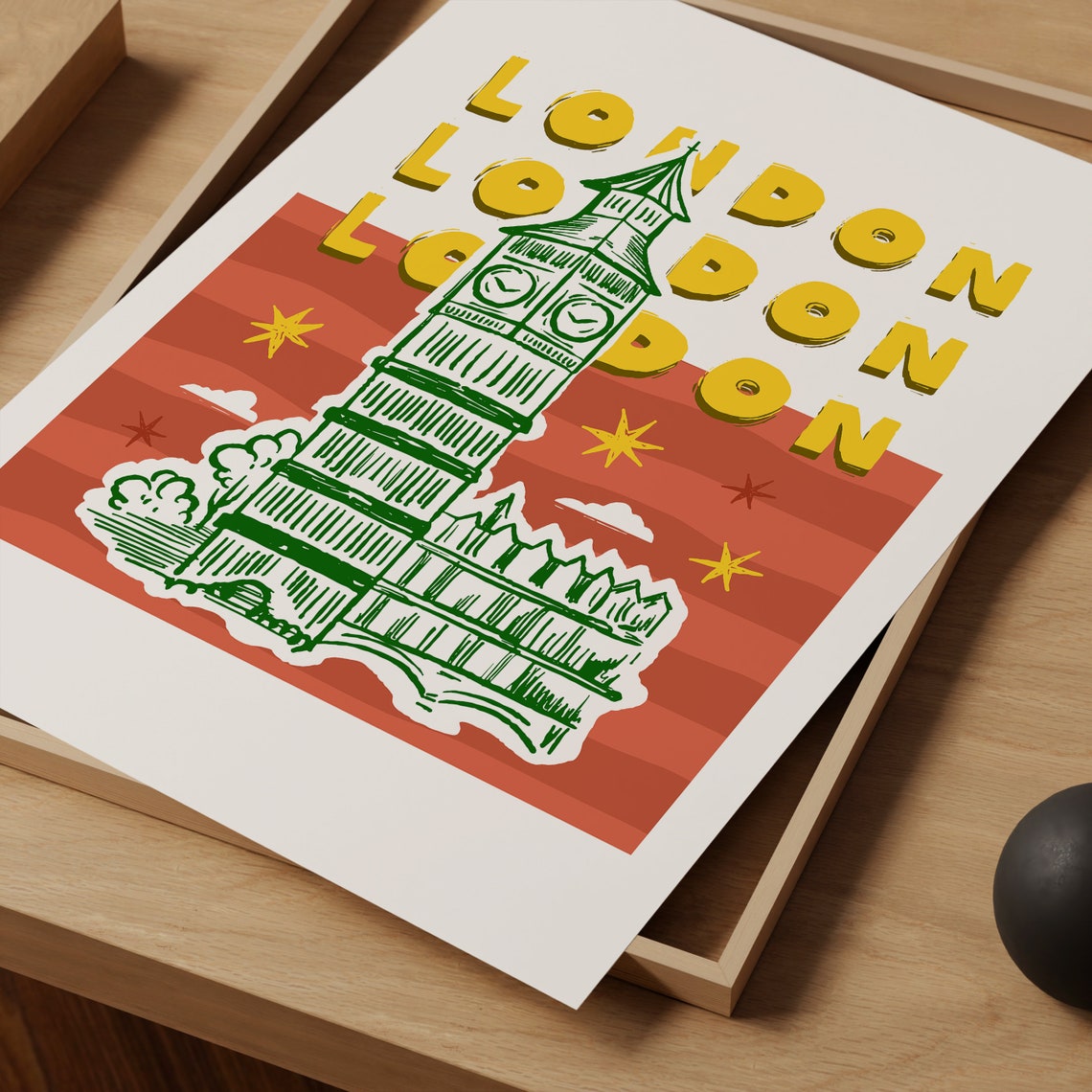 London England Big Ben Green Sketch Retro Red Pop Art Poster - Image 3