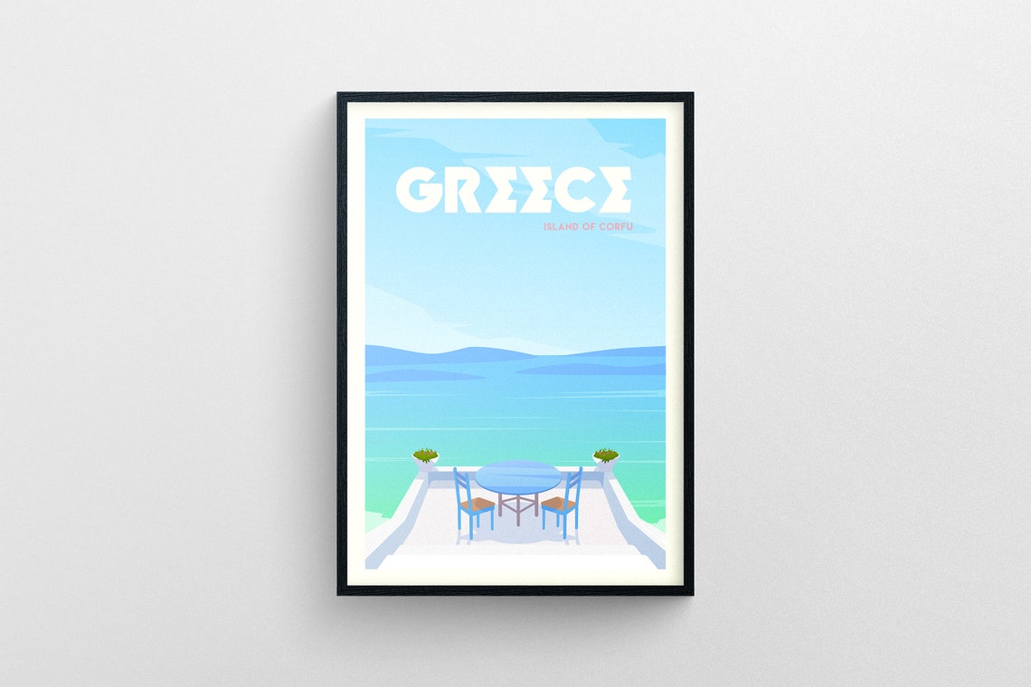 Island Of Corfu Greece Travel Poster Island Of Corfu Greece Wall Art Print Greece Travel Print Island Of Corfu Greece Travel Illustration - Image 5