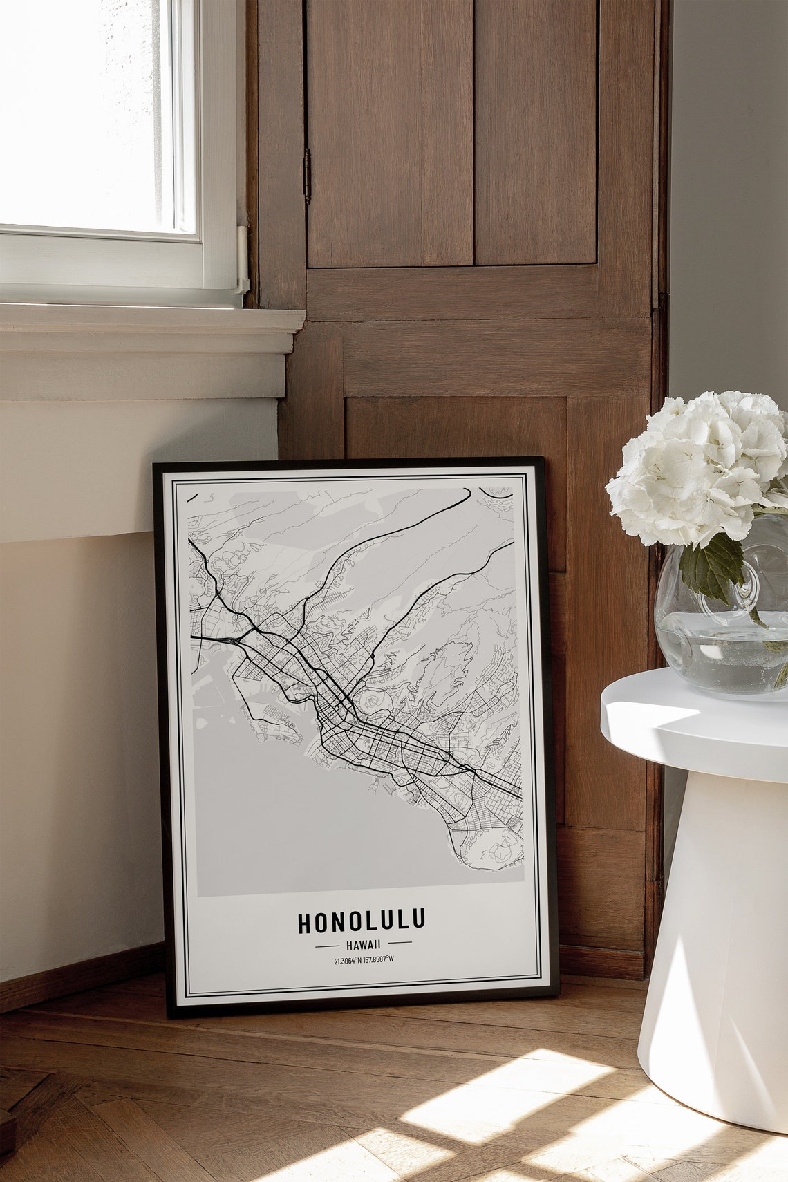 Honolulu Hawaii City Street Map Minimalist Black and White Poster - Image 3