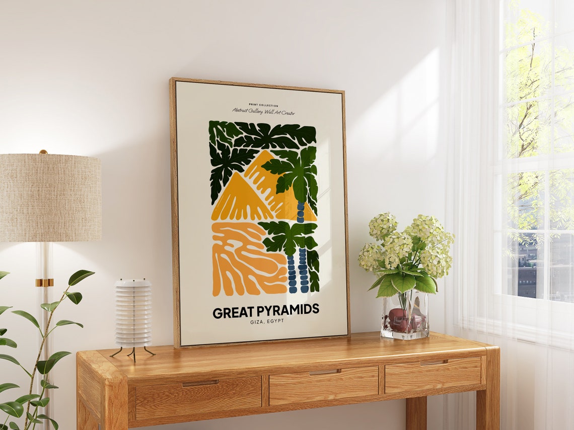 Great Pyramids Giza Egypt Desert Palms Abstract Botanical Poster - Image 5