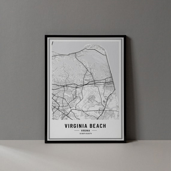 Virginia Beach Map Print, City Coordinates Poster