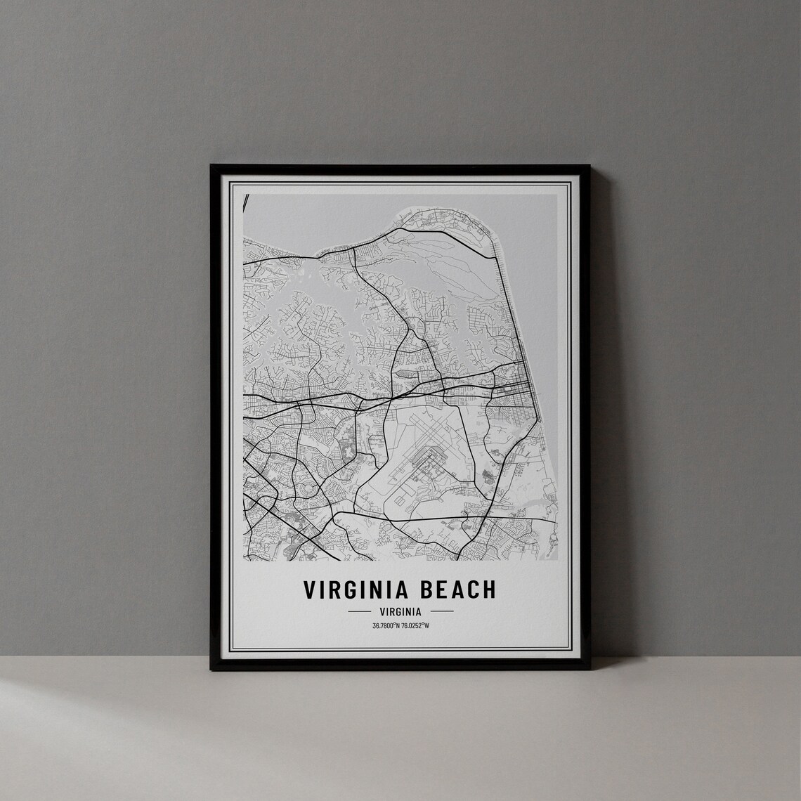 Virginia Beach Map Print, City Coordinates Poster