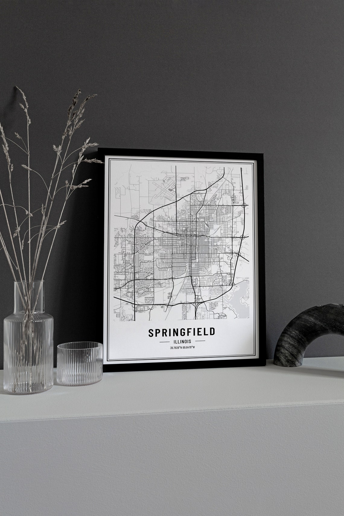 Springfield Illinois Street Map Black and White Minimalist City Poster - Image 3