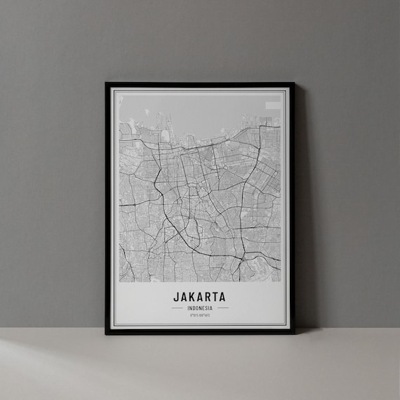 Jakarta Indonesia Minimalist Black White City Street Map Poster