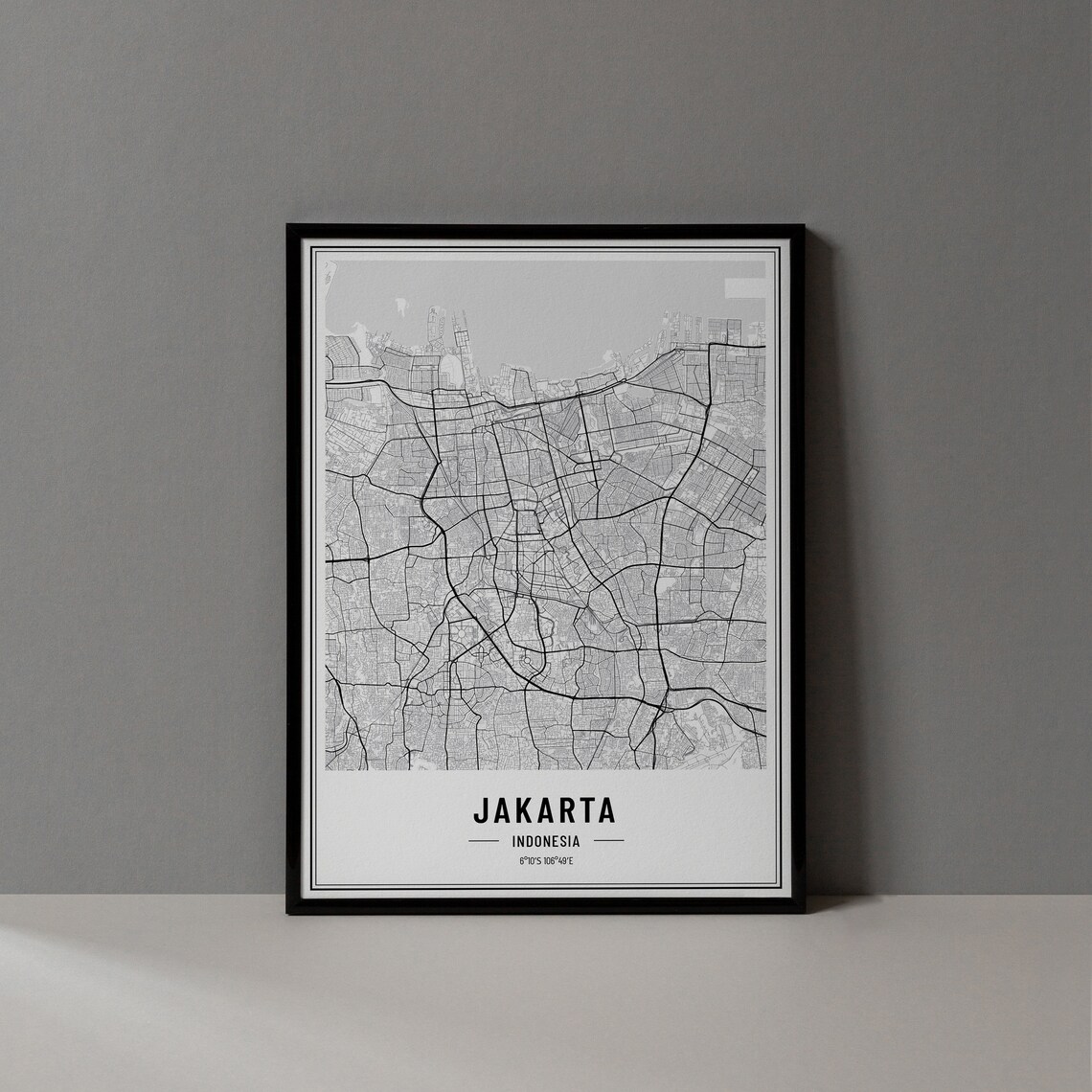 Jakarta Indonesia Minimalist Black White City Street Map Poster