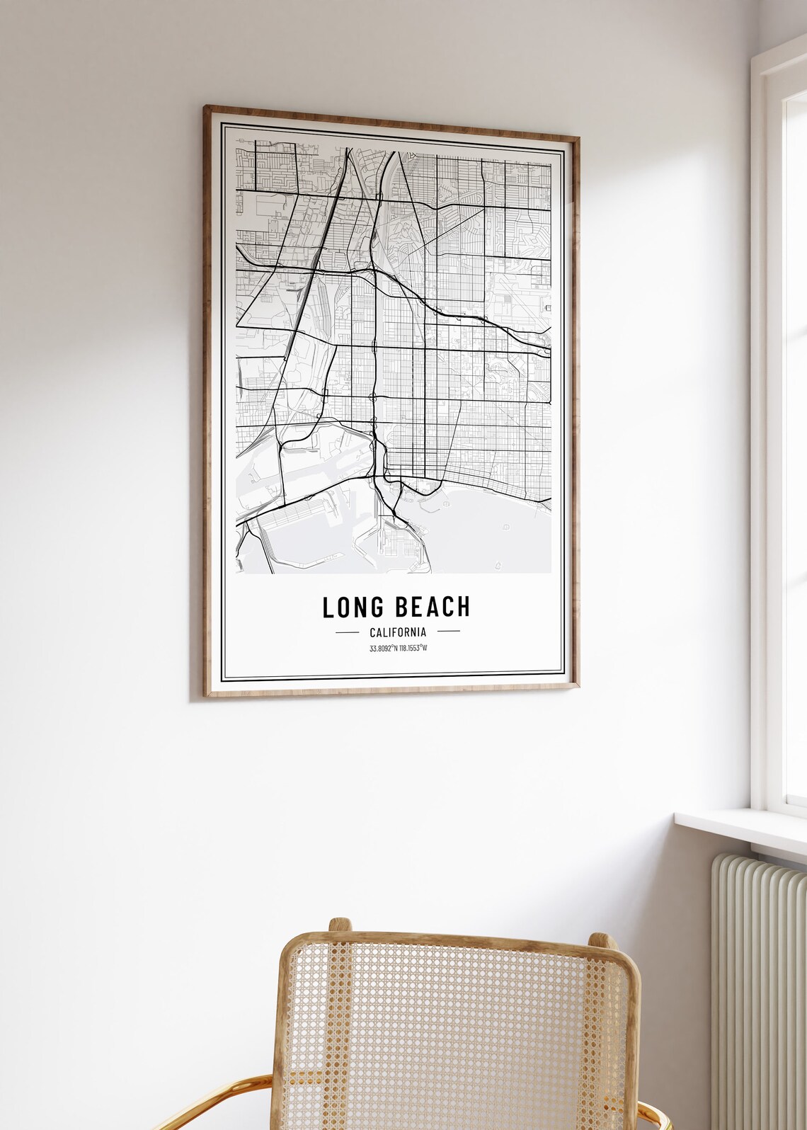 Long Beach California Minimalist Black White City Map Coordinates Art Print - Image 3