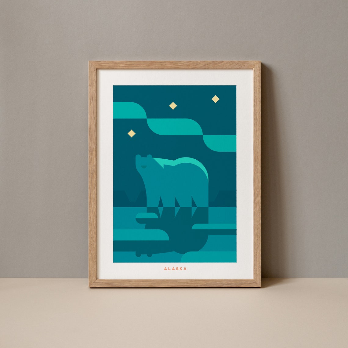 Alaska Geometric Bear Night Sky Minimalist Wildlife Art Poster