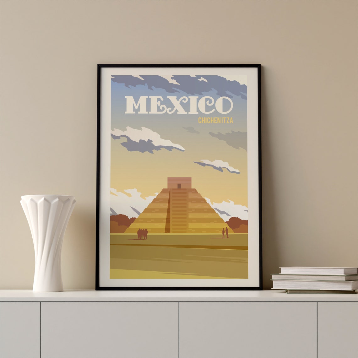 Mexico Chichen Itza Mayan Pyramid Vintage Style Travel Art Poster - Image 2
