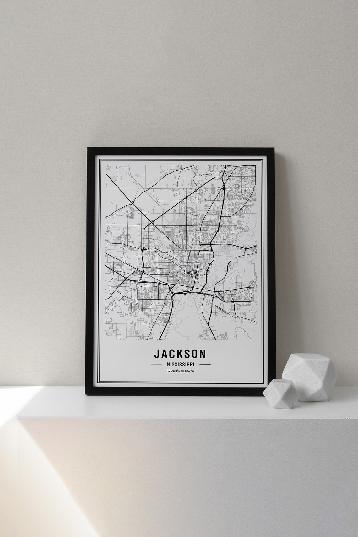 Jackson Mississippi Black and White Minimalist City Map Poster - Image 3