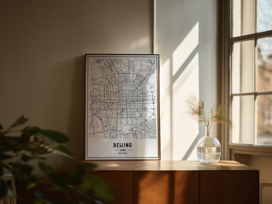 Beijing China Street Map Black and White Minimalist City Poster - Image 5