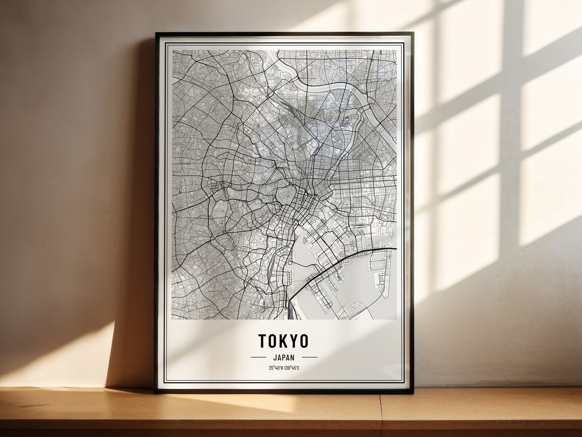 Tokyo Japan City Street Map Minimalist Black and White Poster - Image 3