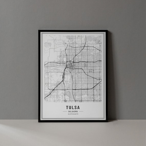 Tulsa Oklahoma City Street Map Minimalist Black and White Poster