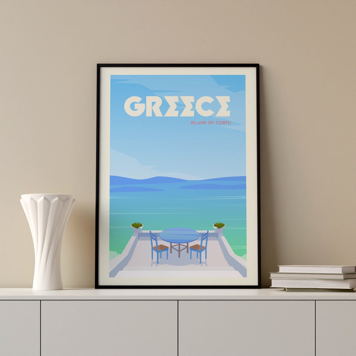 Island of Corfu Greece Seaside Terrace Blue Aegean Art Poster - Image 2