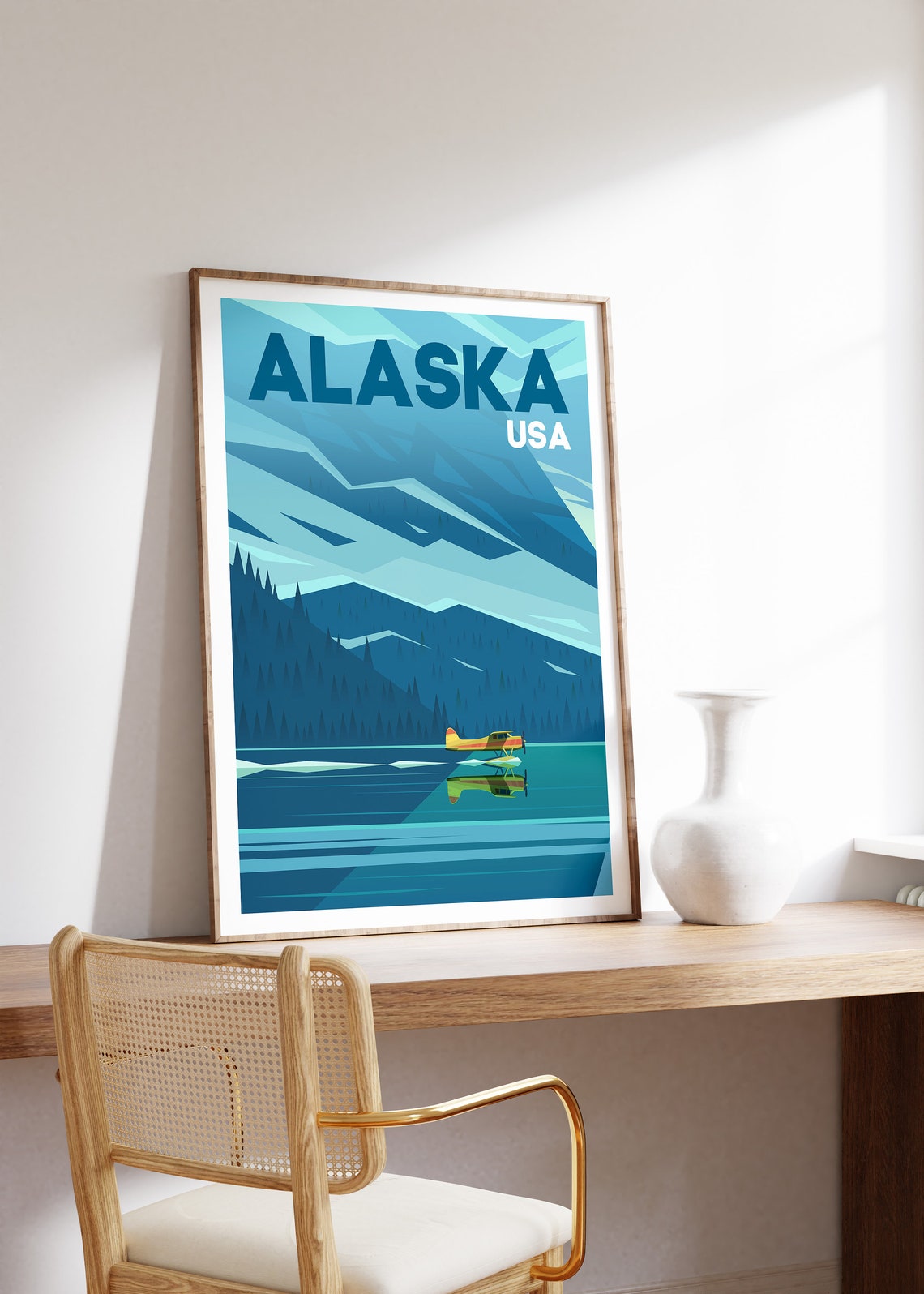 Alaska USA Vintage Travel Poster Floatplane Lake Mountains Art - Image 3