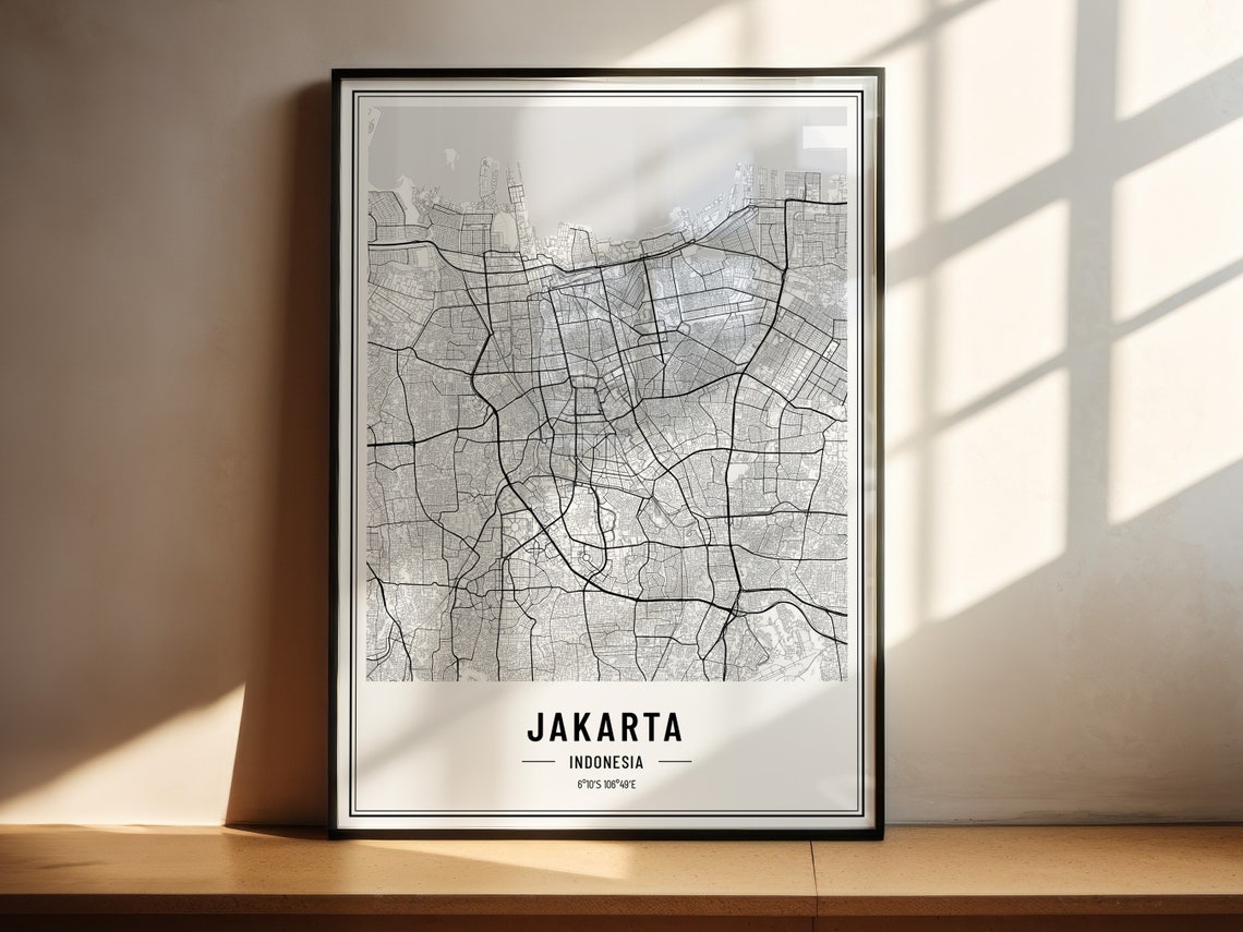 Jakarta Indonesia Minimalist Black White City Street Map Poster - Image 2