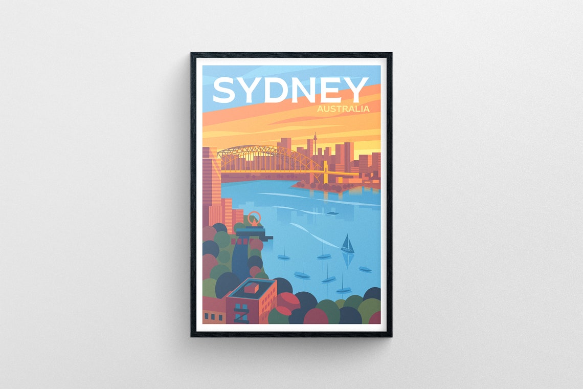 Sydney Harbour Bridge Australia Sunset Sailboats Skyline Poster Art - Image 4