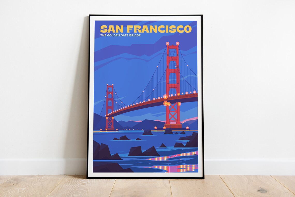 San Francisco California Travel Poster, Golden Gate Bridge