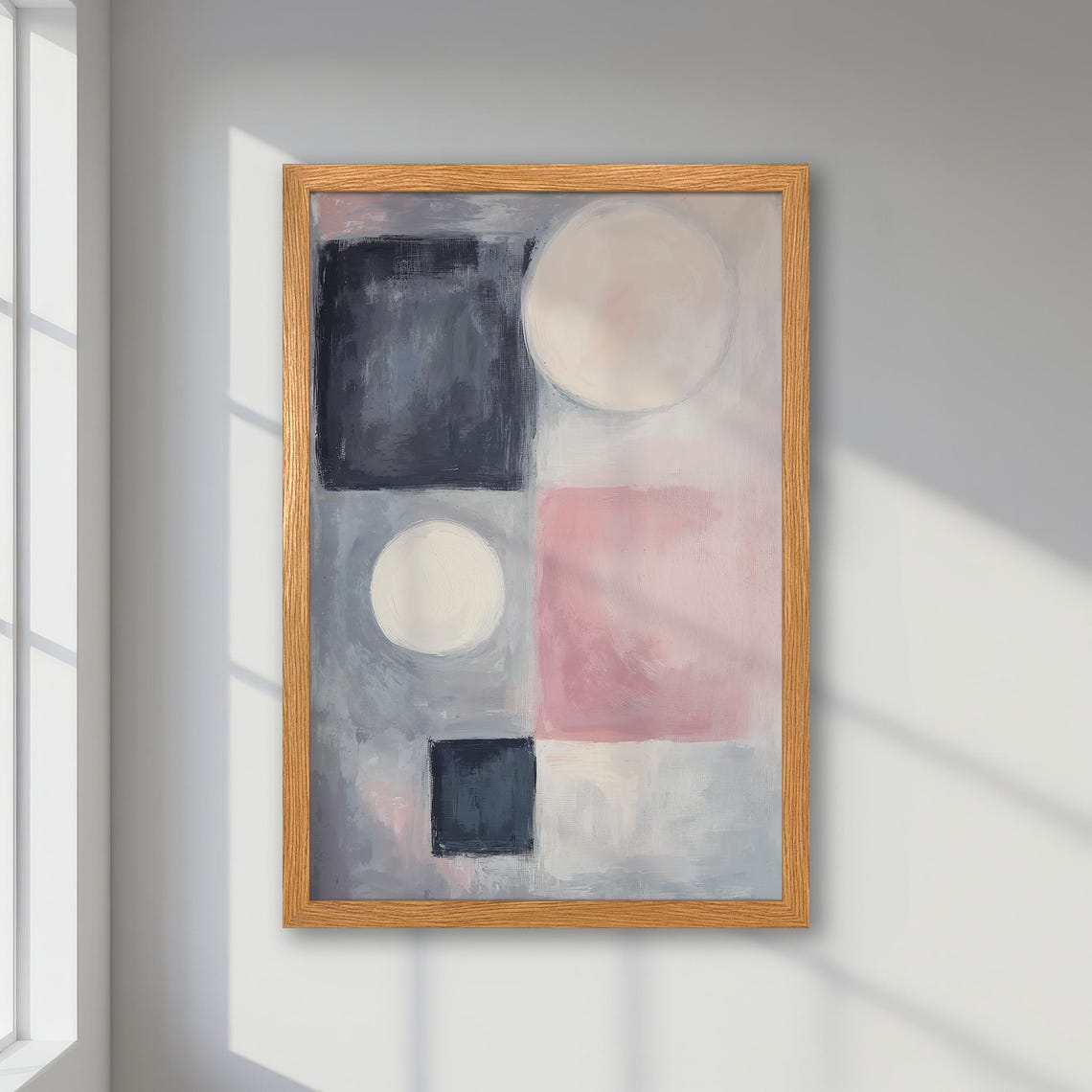 Modern Geometric Framed Abstract Poster Soft Pastel Grey And Pink Art Contemporary Print Minimalist Office Decor And Gift Idea