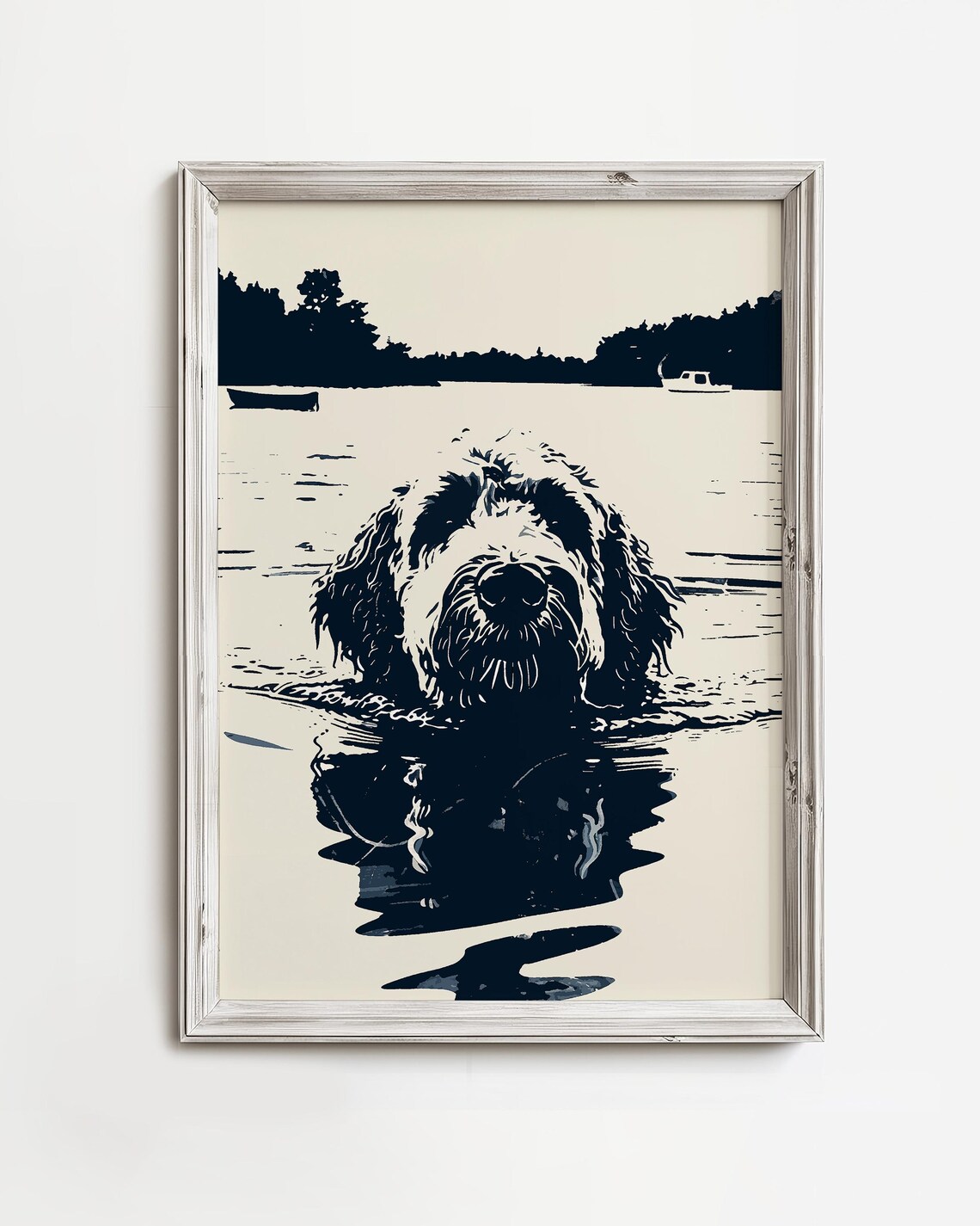Golden Doodle Lake Swim Coastal Dog Art Print