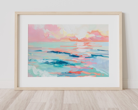 Beach Sunset Delight Bright Abstract Pastel Ocean Waves Poster