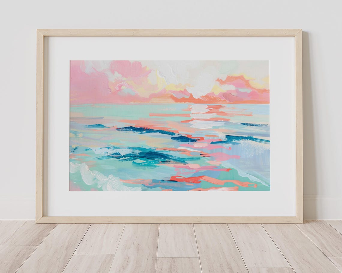 Beach Sunset Delight Bright Abstract Pastel Ocean Waves Poster