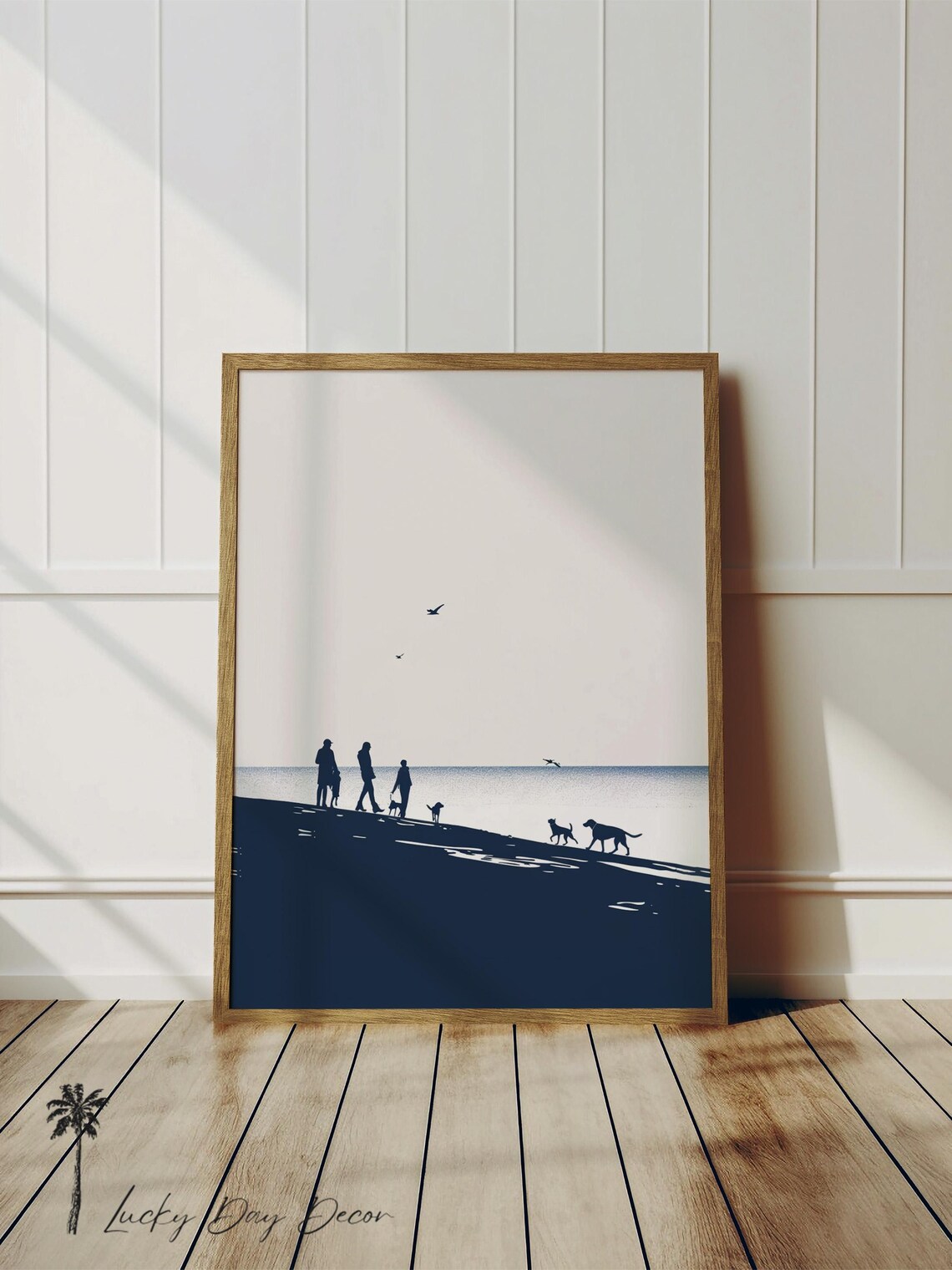 Minimalist Coastal Beach Evening Dog Walk Art Print